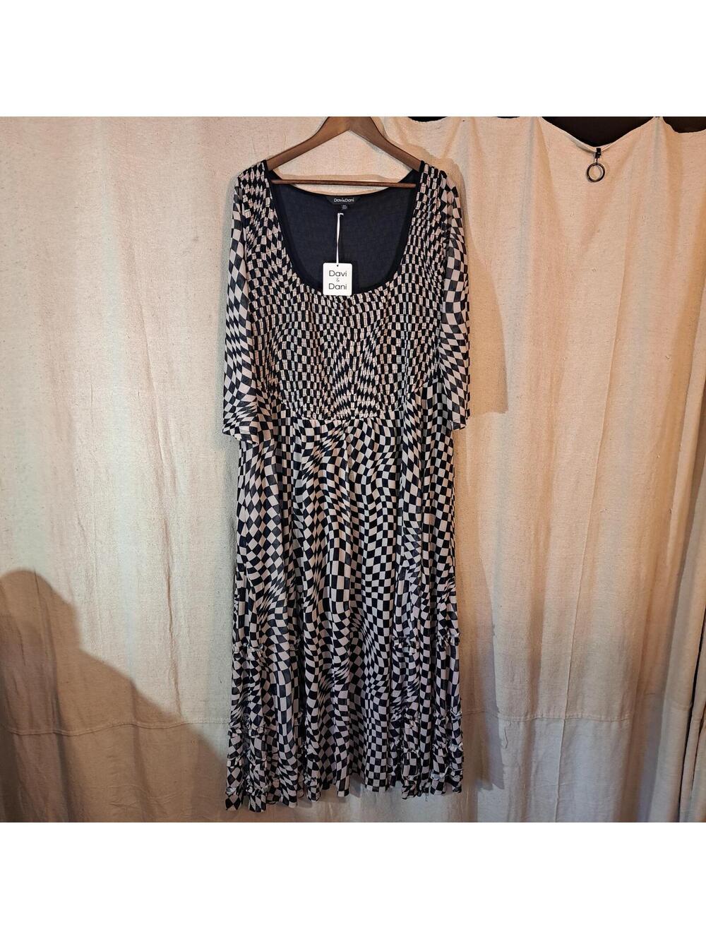 Davi & Dani Item is Black and tan. Checkered Pattern Midi Dress - Picture 1 of 6